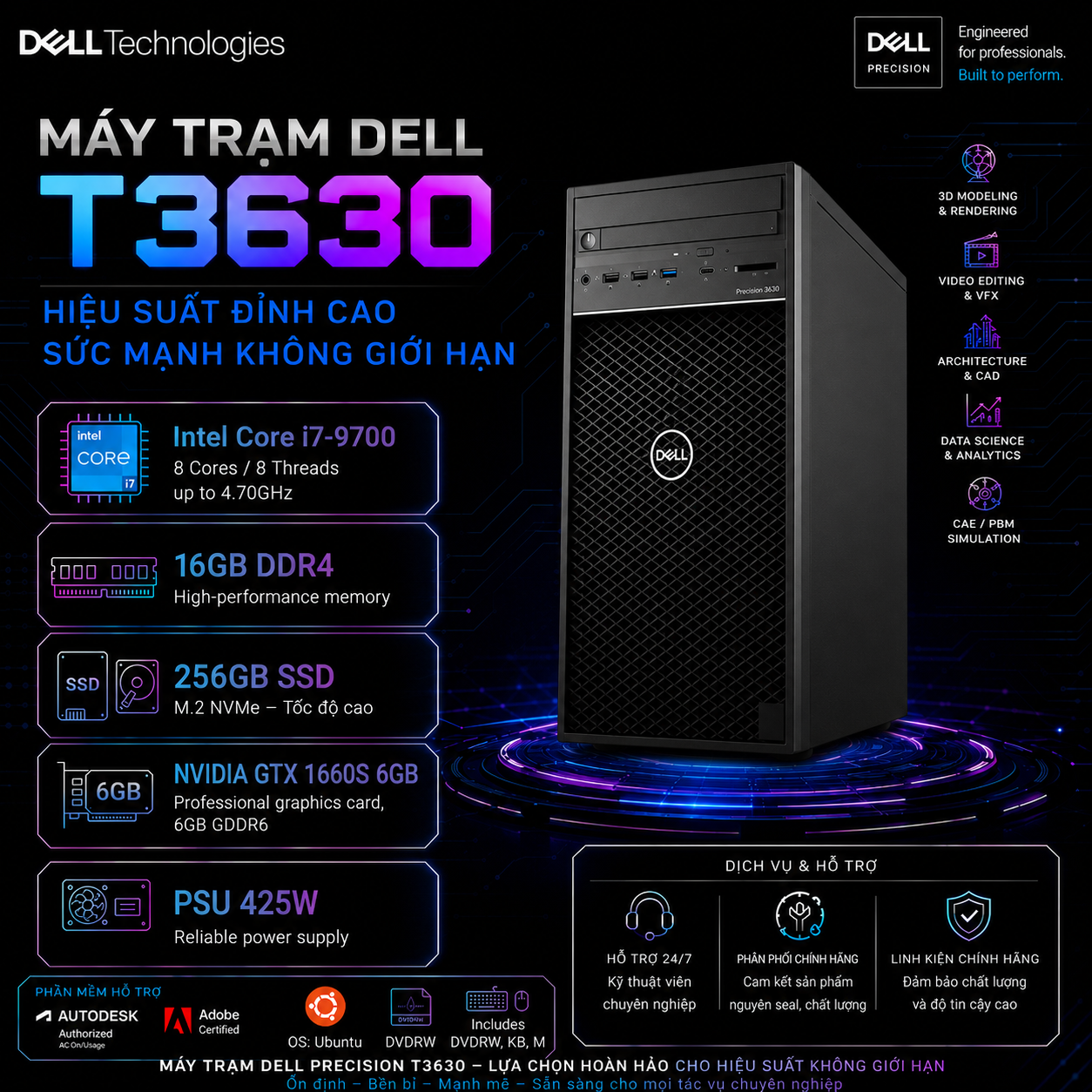 Máy Trạm Dell Precision T3630/I7-9700/Ram 16GB/SSD 256GB/GTX 1660S 6GB - Cấu hình 3